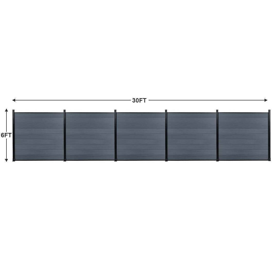 6ft x 6ft Wood grain panel fence, ground screw installation, aluminum frame/posts - CourtyardMart