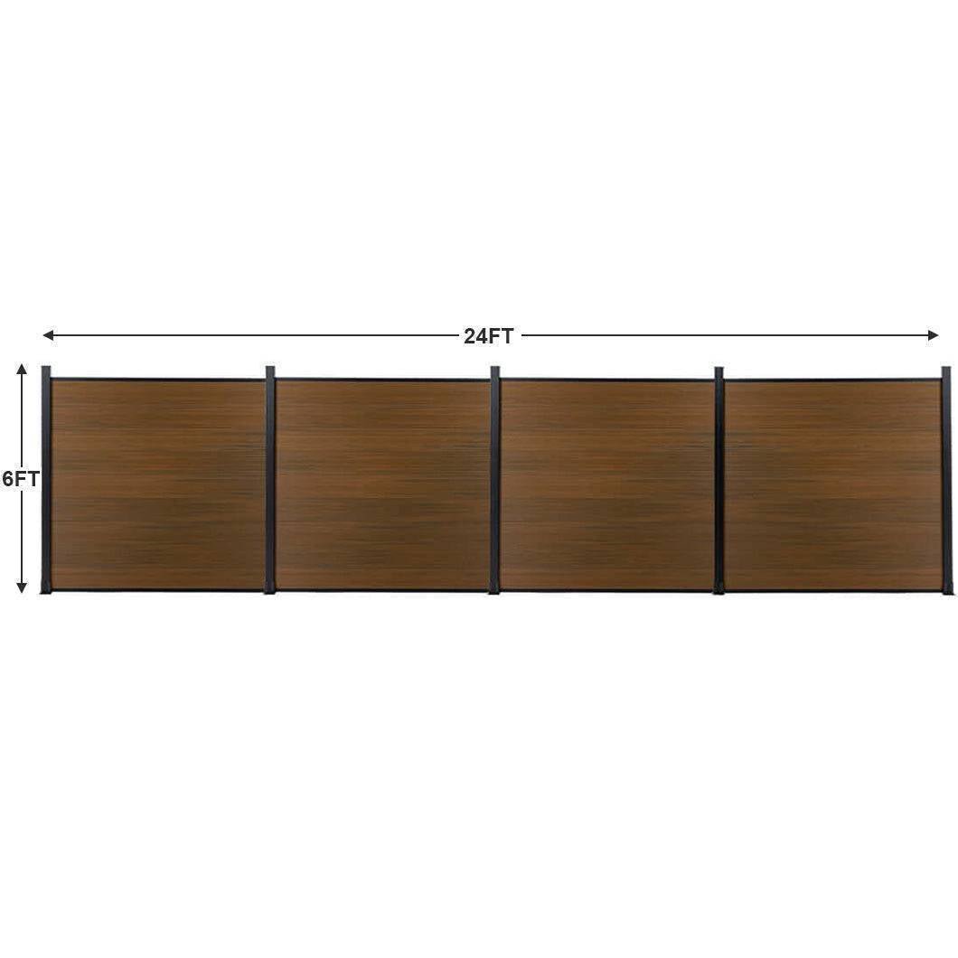 6ft x 6ft Wood grain panel fence, ground screw installation, aluminum frame/posts - CourtyardMart