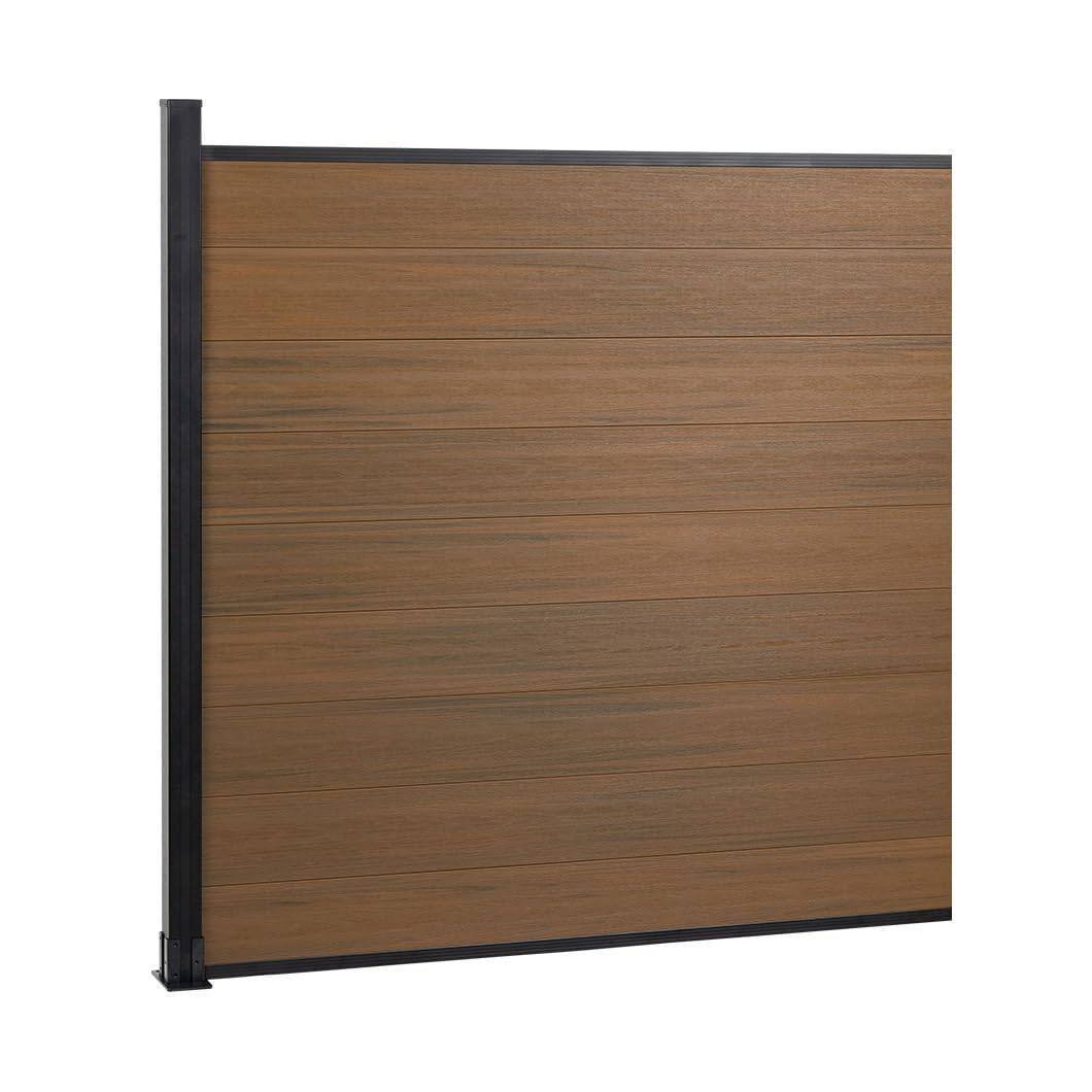 6ft x 6ft Wood grain panel fence, ground screw installation, aluminum frame/posts - CourtyardMart