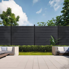 6ft x 6ft Wood grain panel fence, ground screw installation, aluminum frame/posts - CourtyardMart