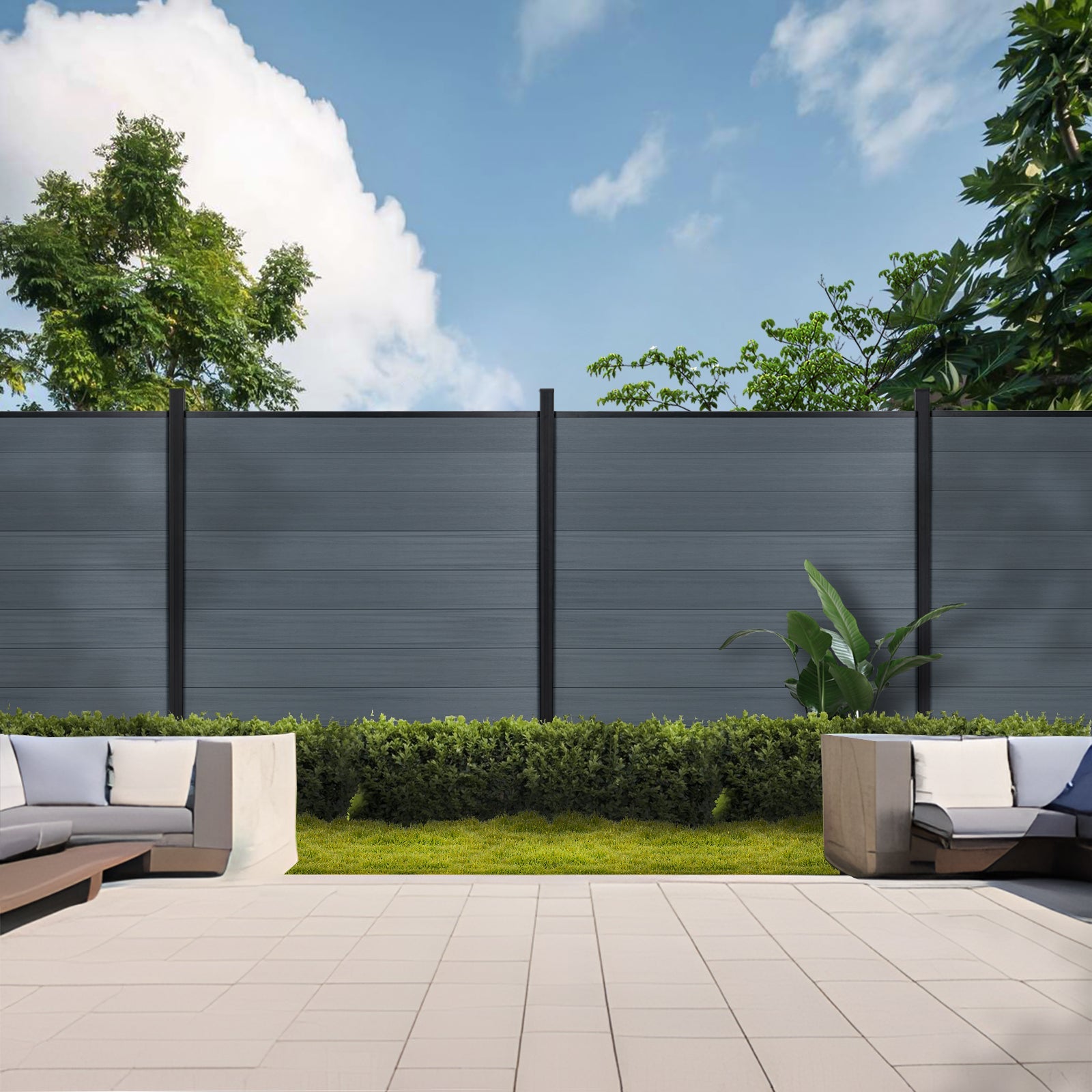 6ft x 6ft Wood grain panel fence, ground screw installation, aluminum frame/posts - CourtyardMart