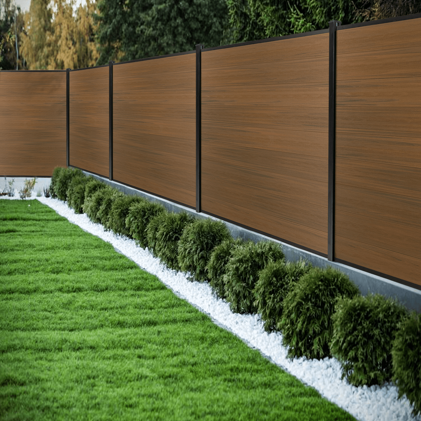 6ft x 6ft Wood grain panel fence, ground screw installation, aluminum frame/posts - CourtyardMart