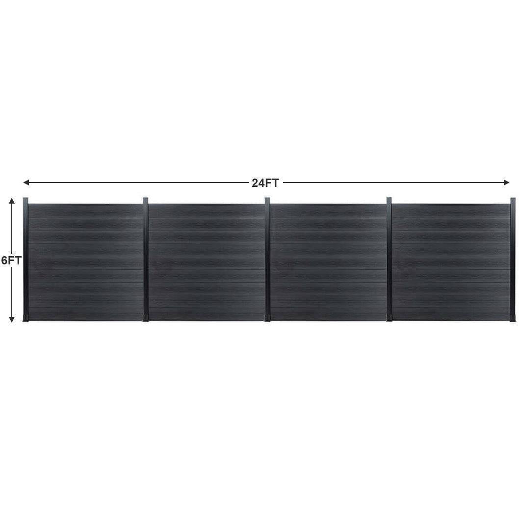 6ft x 6ft Wood grain panel fence, ground screw installation, aluminum frame/posts - CourtyardMart