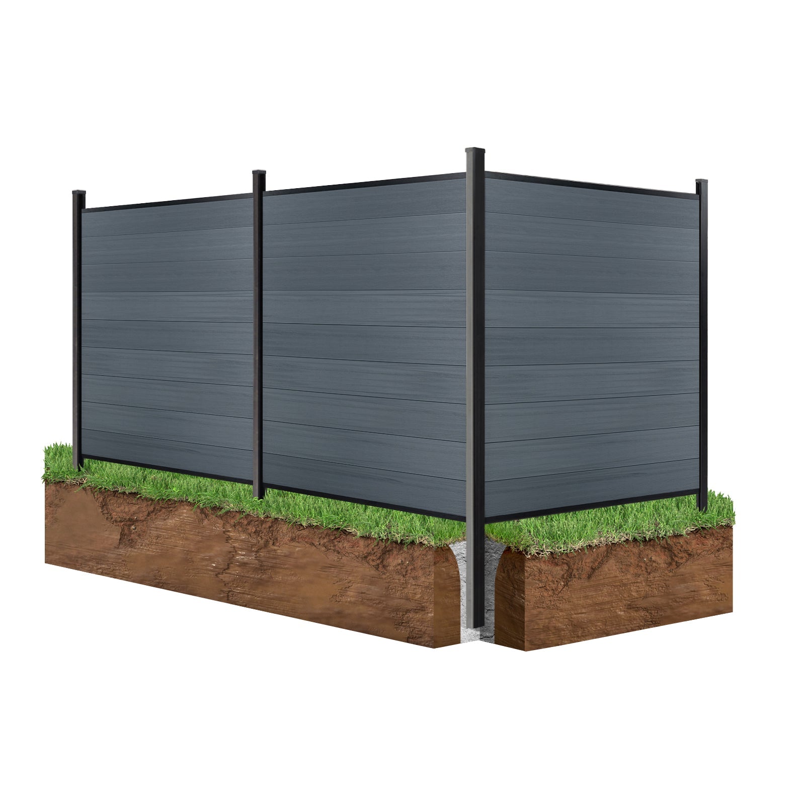 6ft x 6ft Wood grain panel fence, inground post, aluminum frame/posts - CourtyardMart