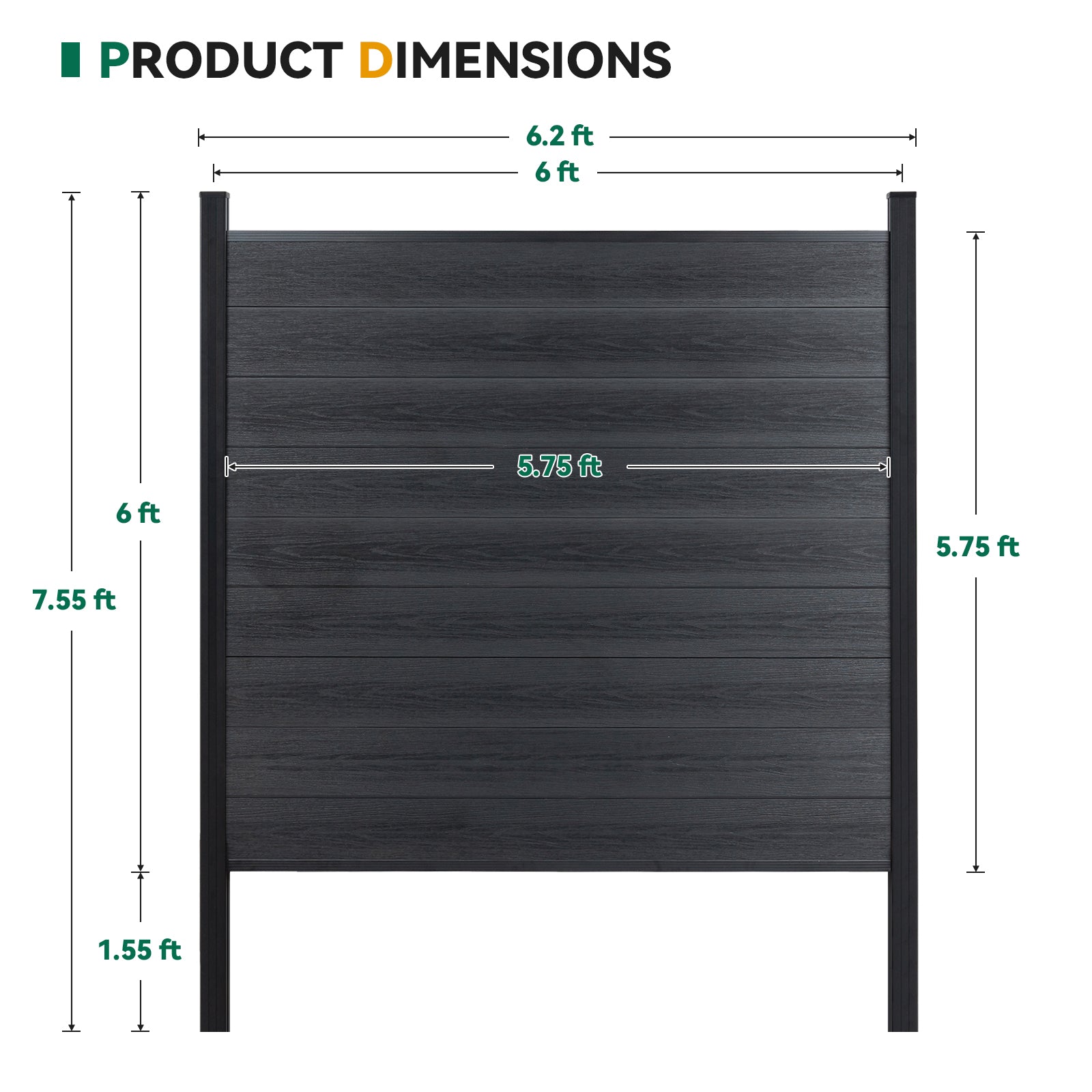 6ft x 6ft Wood grain panel fence, inground post, aluminum frame/posts - CourtyardMart