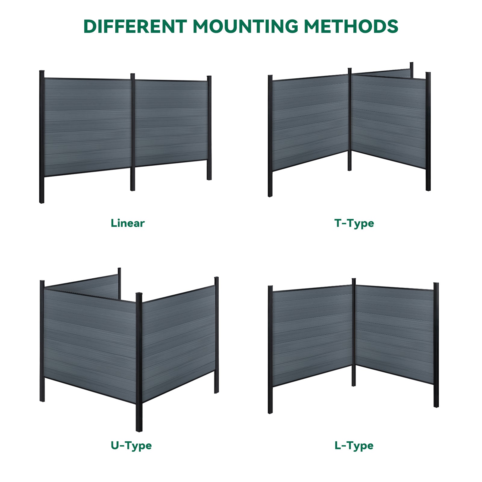 6ft x 6ft Wood grain panel fence, inground post, aluminum frame/posts - CourtyardMart