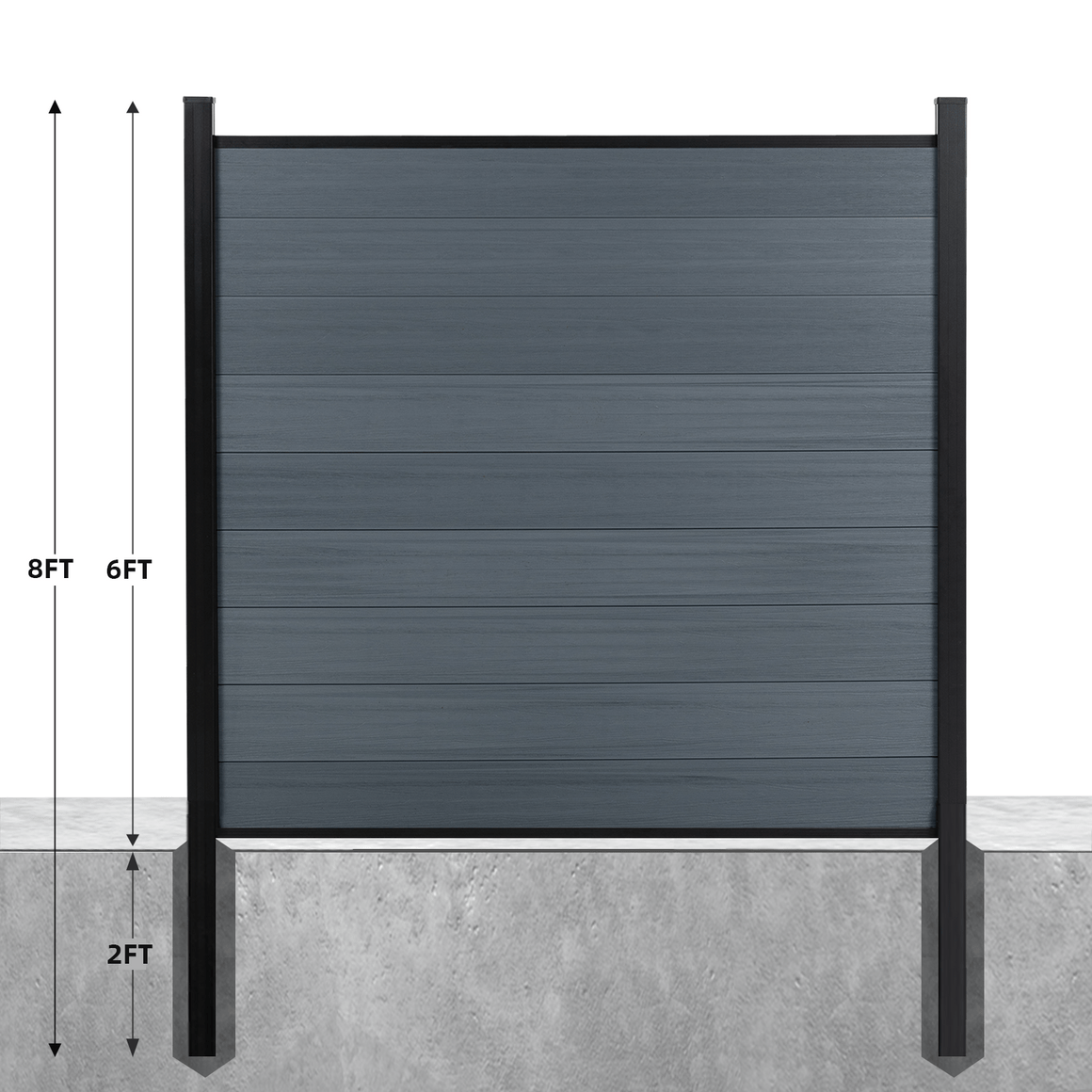 6ft x 6ft Wood grain panel fence, inground post, aluminum frame/posts - CourtyardMart