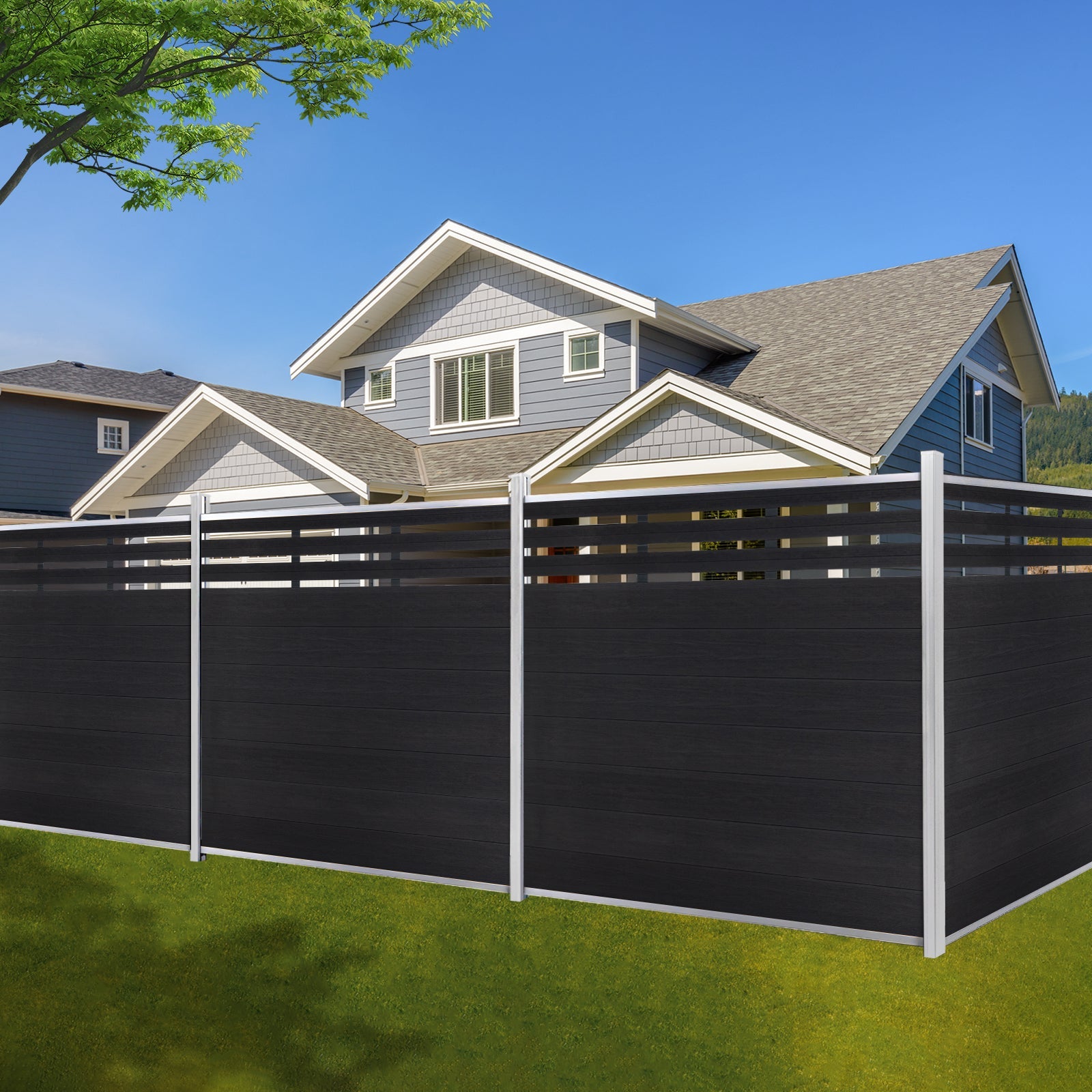 6ft*6ft Wood grain panel fence silver post ground screw installation Lattice Top fence - CourtyardMart