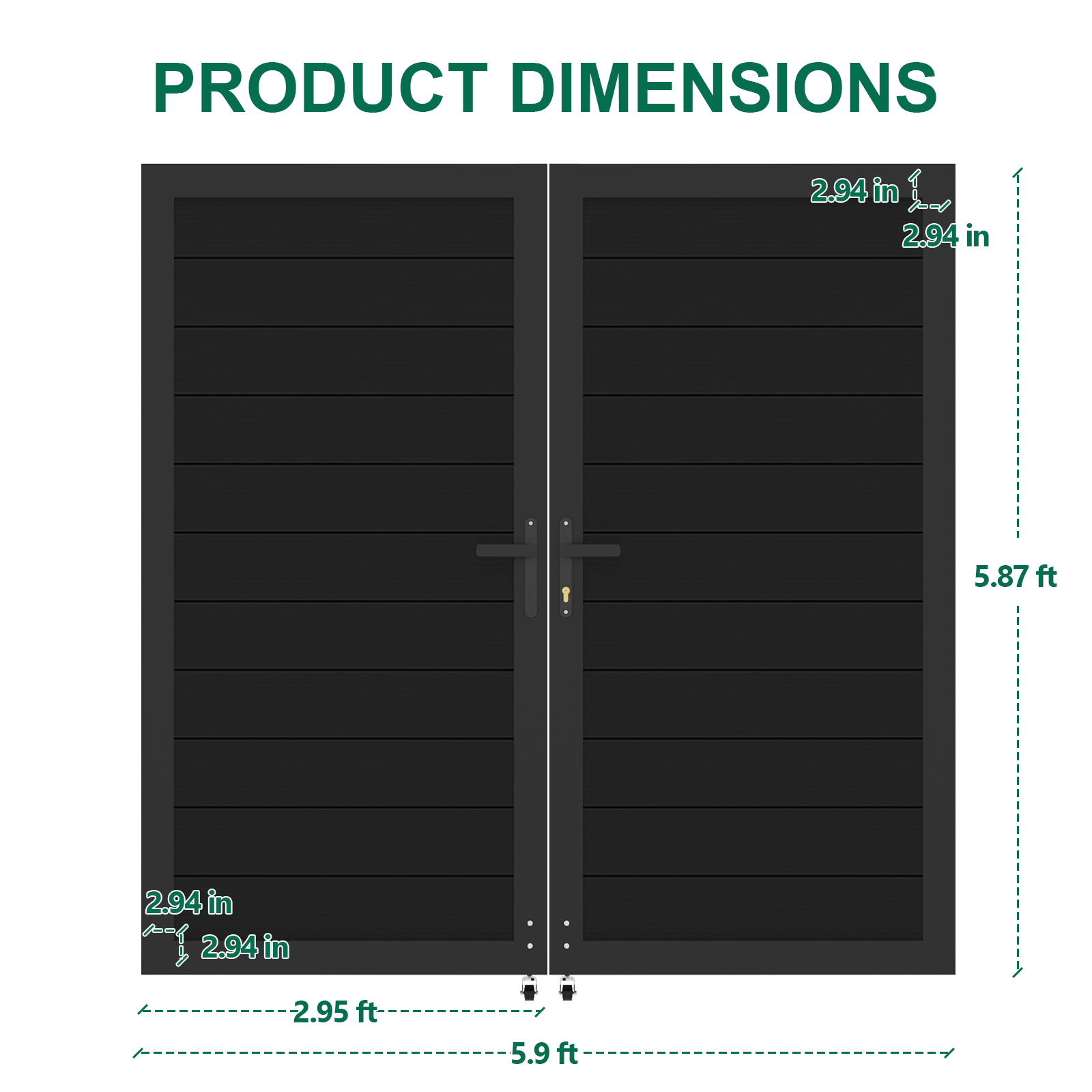 6ft High Black Aluminum Double Fence Gate, Full Privacy Gate for Backyard or Driveway, 6ft Wide