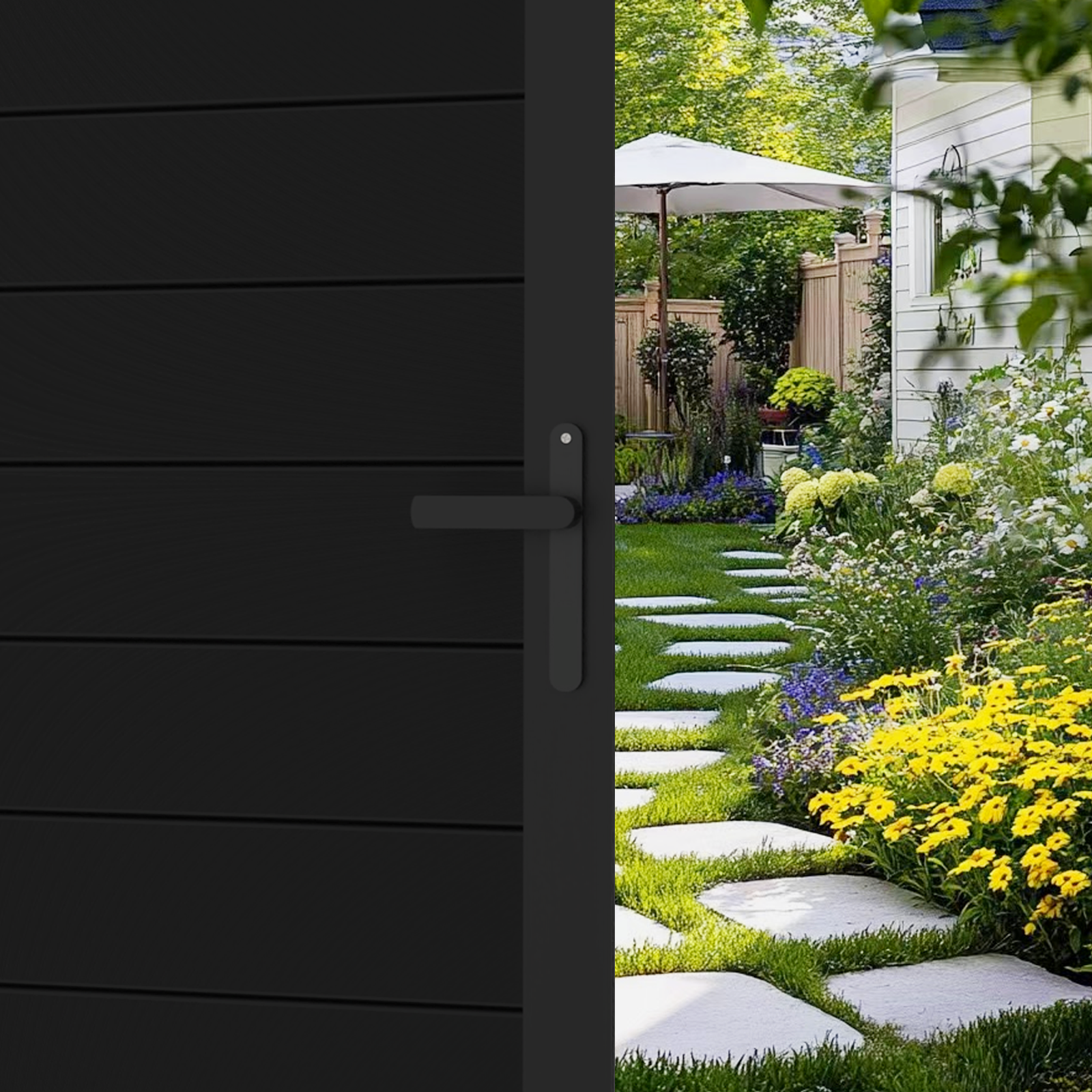 6ft High Black Aluminum Double Fence Gate, Full Privacy Gate for Backyard or Driveway, 6ft, 8ft, and 10ft Wide