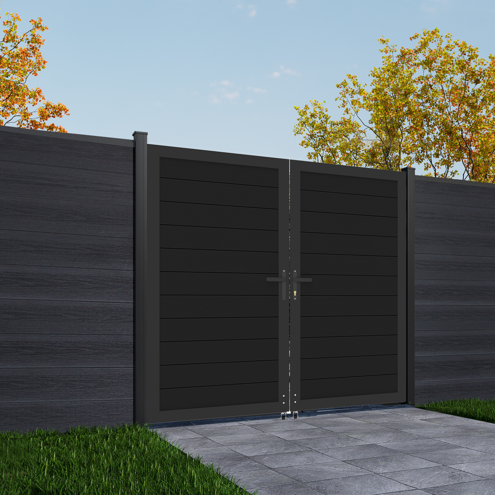 6ft High Black Aluminum Double Fence Gate, Full Privacy Gate for Backyard or Driveway, 6ft, 8ft, and 10ft Wide
