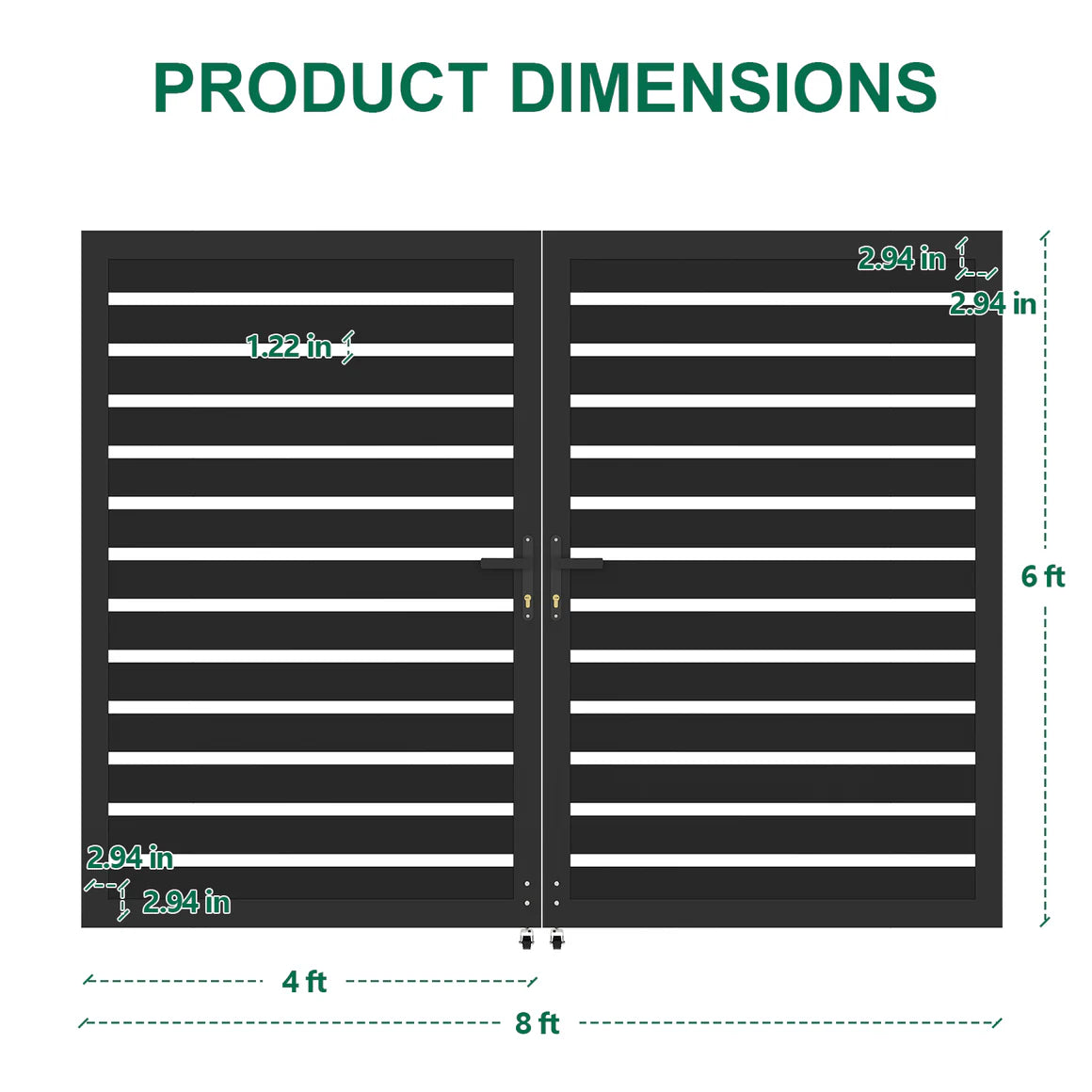 6ft High Black Aluminum Double Fence Gate with Horizontal Slats, Modern Outdoor Gate for Backyard or Driveway, 6ft, 8ft, and 10ft Wide