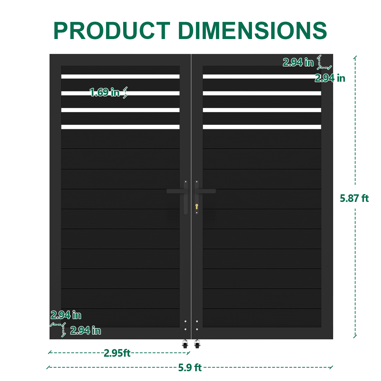 6ft High Black Aluminum Semi-Privacy Fence Gate, Modern Double Gate for Backyard or Driveway, 6ft Wide