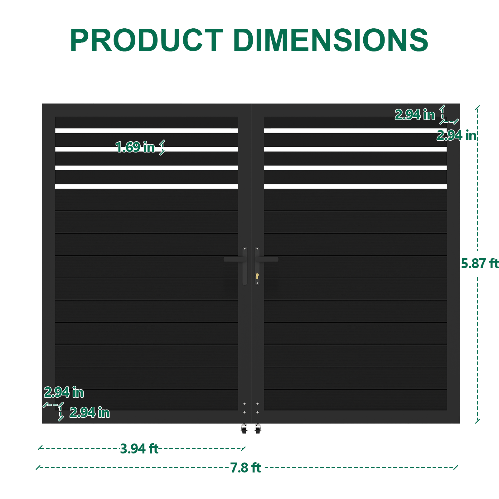 6ft High Black Aluminum Semi-Privacy Fence Gate, Modern Double Gate for Backyard or Driveway, 8ft Wide