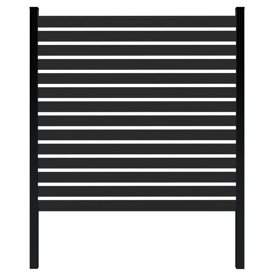 6ft W x 6ft/8ft H Black Aluminum Horizontal Slat Fence Panel, Waterproof & UV Resistant Outdoor Fencing