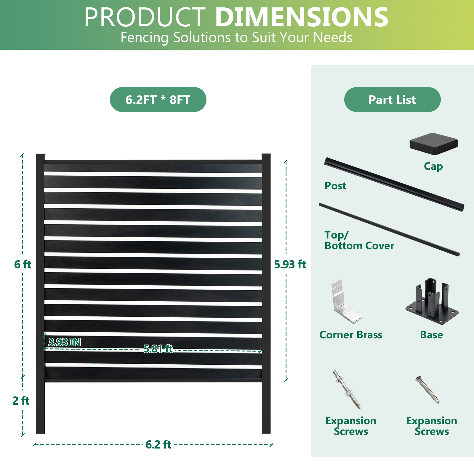 6ft Wide Aluminum Horizontal Slat Fence Panel – Rust-Proof & UV-Resistant