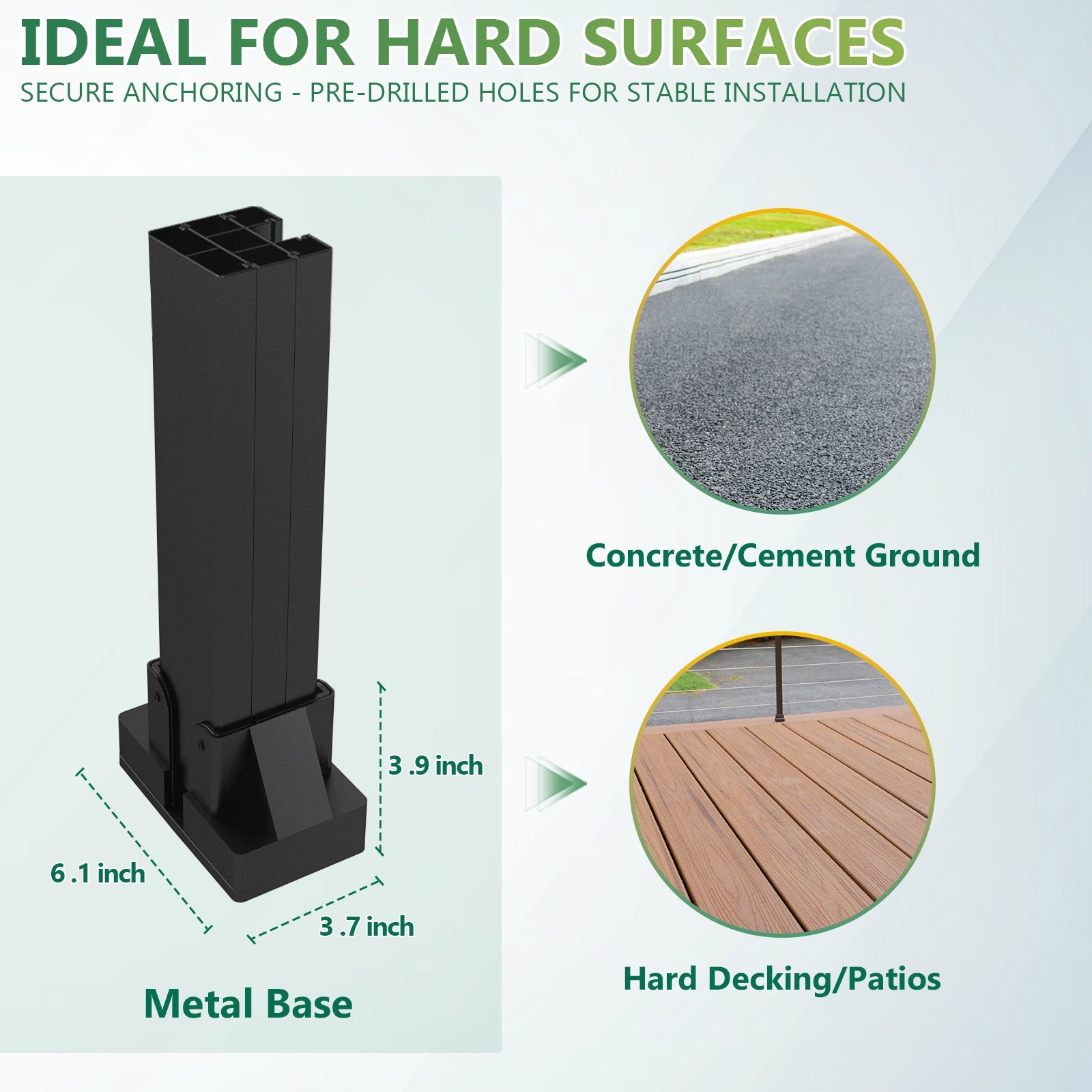 Aluminum fence post with reinforced base and durable construction for privacy fence installation