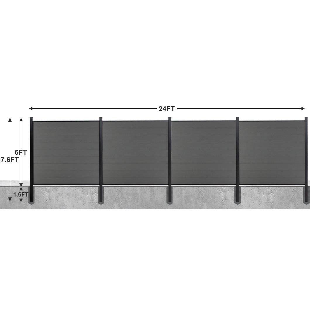 8ft x 6ft Brushed Finish panel fence, inground post, aluminum frame/posts - CourtyardMart