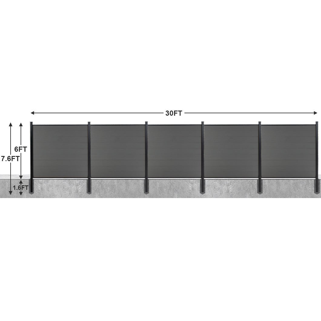 8ft x 6ft Brushed Finish panel fence, inground post, aluminum frame/posts - CourtyardMart