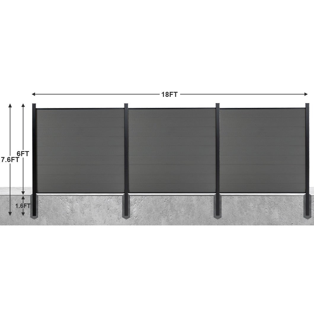 8ft x 6ft Brushed Finish panel fence, inground post, aluminum frame/posts - CourtyardMart