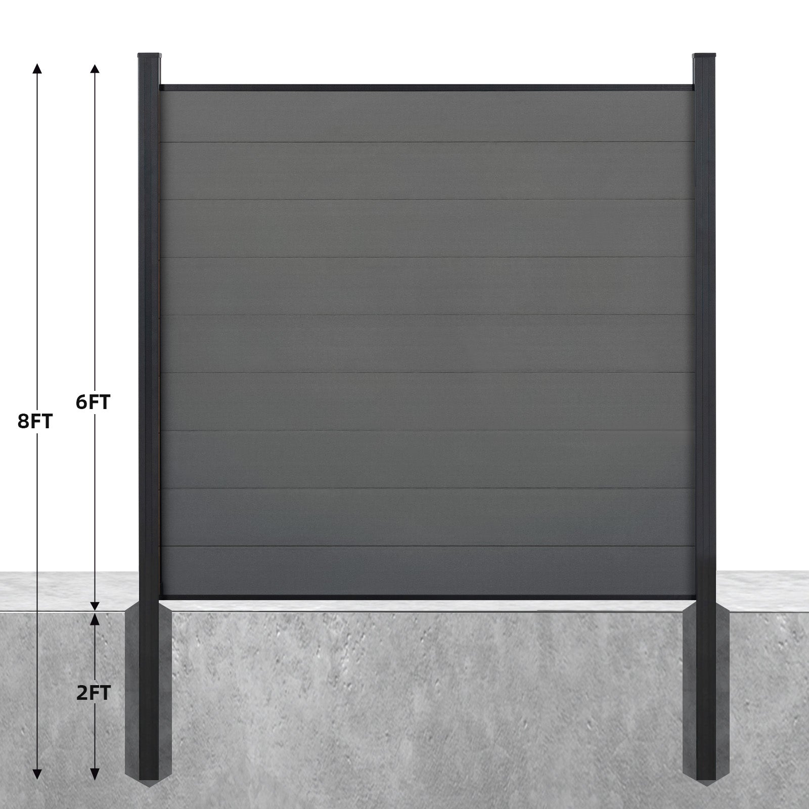 8ft x 6ft Brushed Finish panel fence, inground post, aluminum frame/posts - CourtyardMart