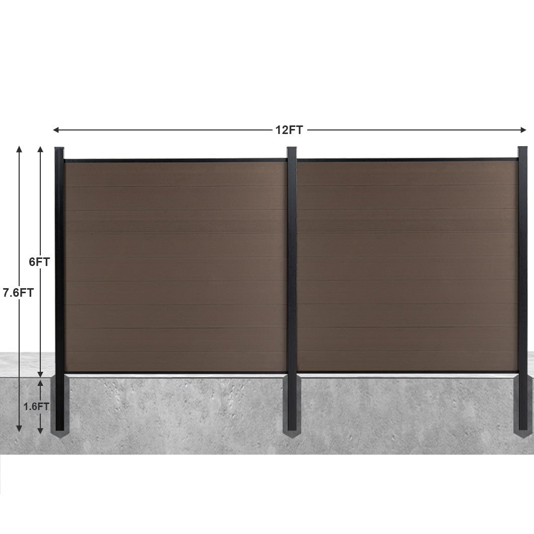 8ft x 6ft Brushed Finish panel fence, inground post, aluminum frame/posts - CourtyardMart