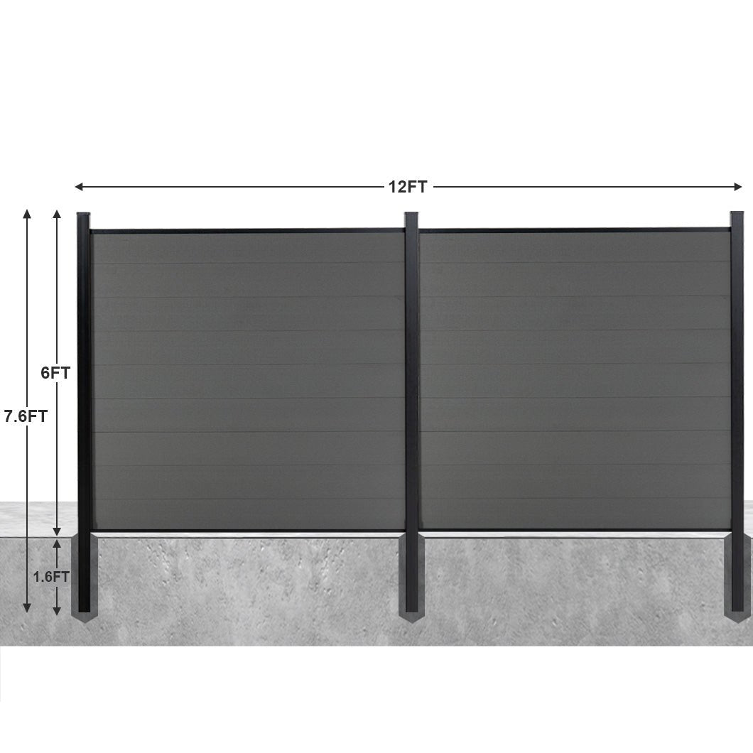 8ft x 6ft Brushed Finish panel fence, inground post, aluminum frame/posts - CourtyardMart