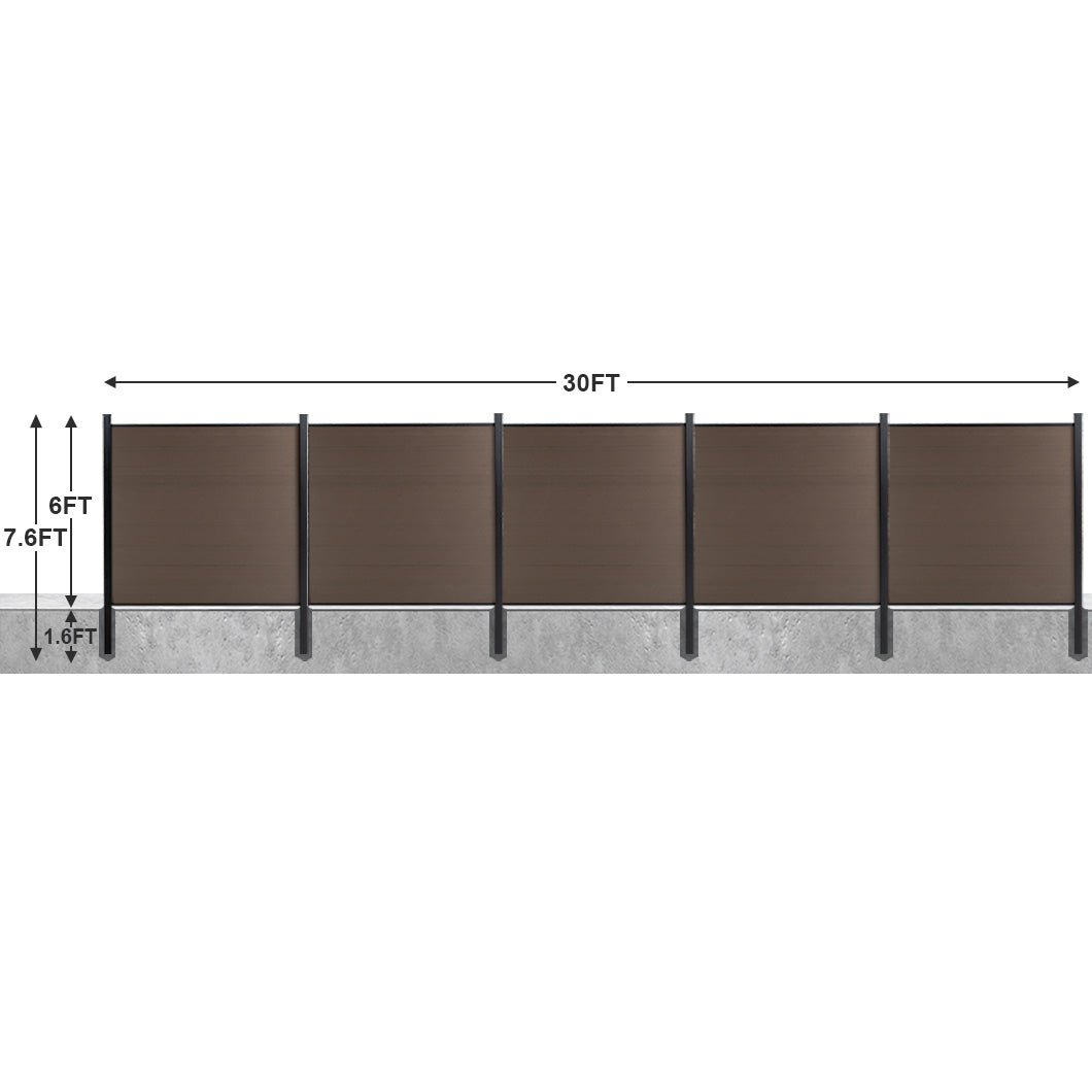 8ft x 6ft Brushed Finish panel fence, inground post, aluminum frame/posts - CourtyardMart
