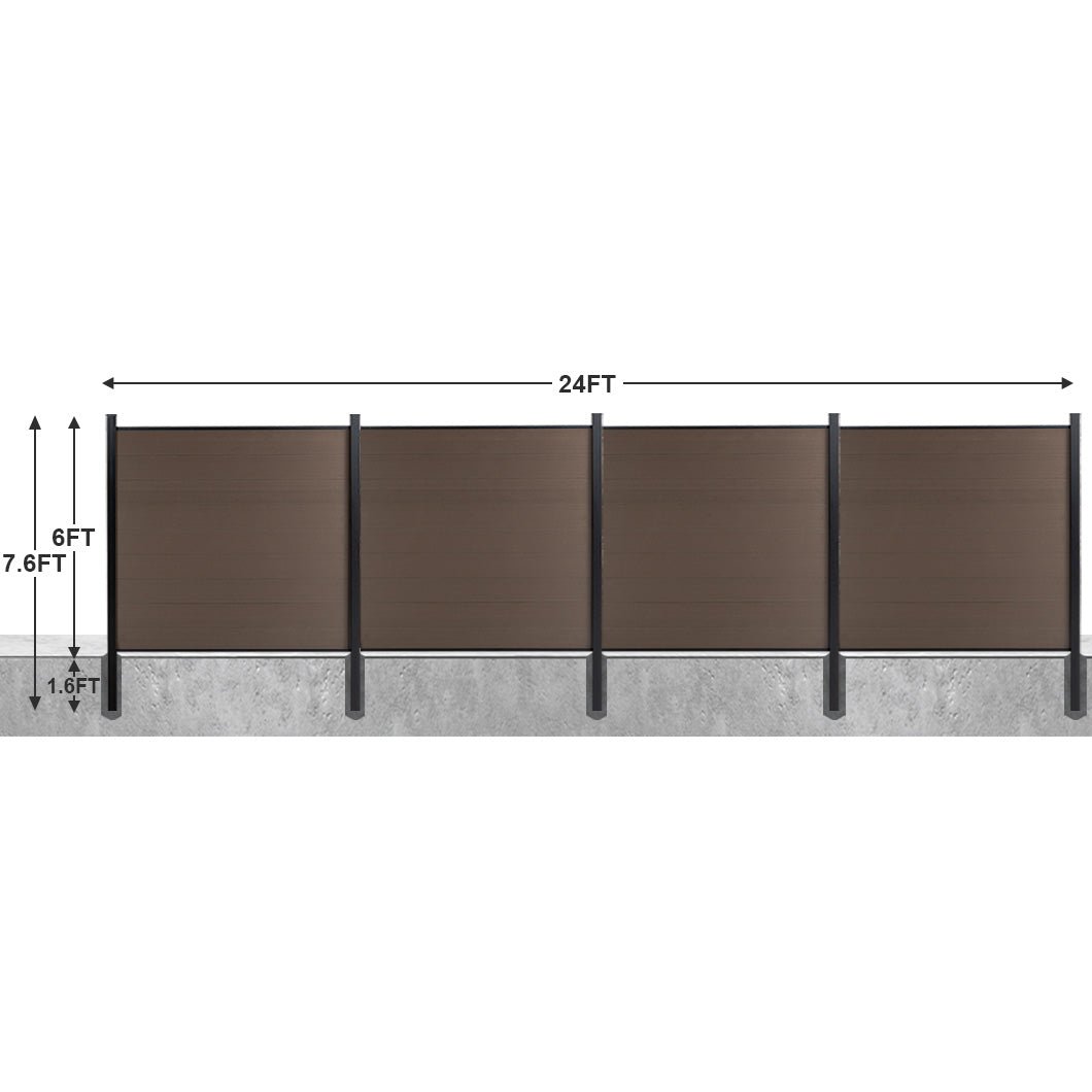 8ft x 6ft Brushed Finish panel fence, inground post, aluminum frame/posts - CourtyardMart