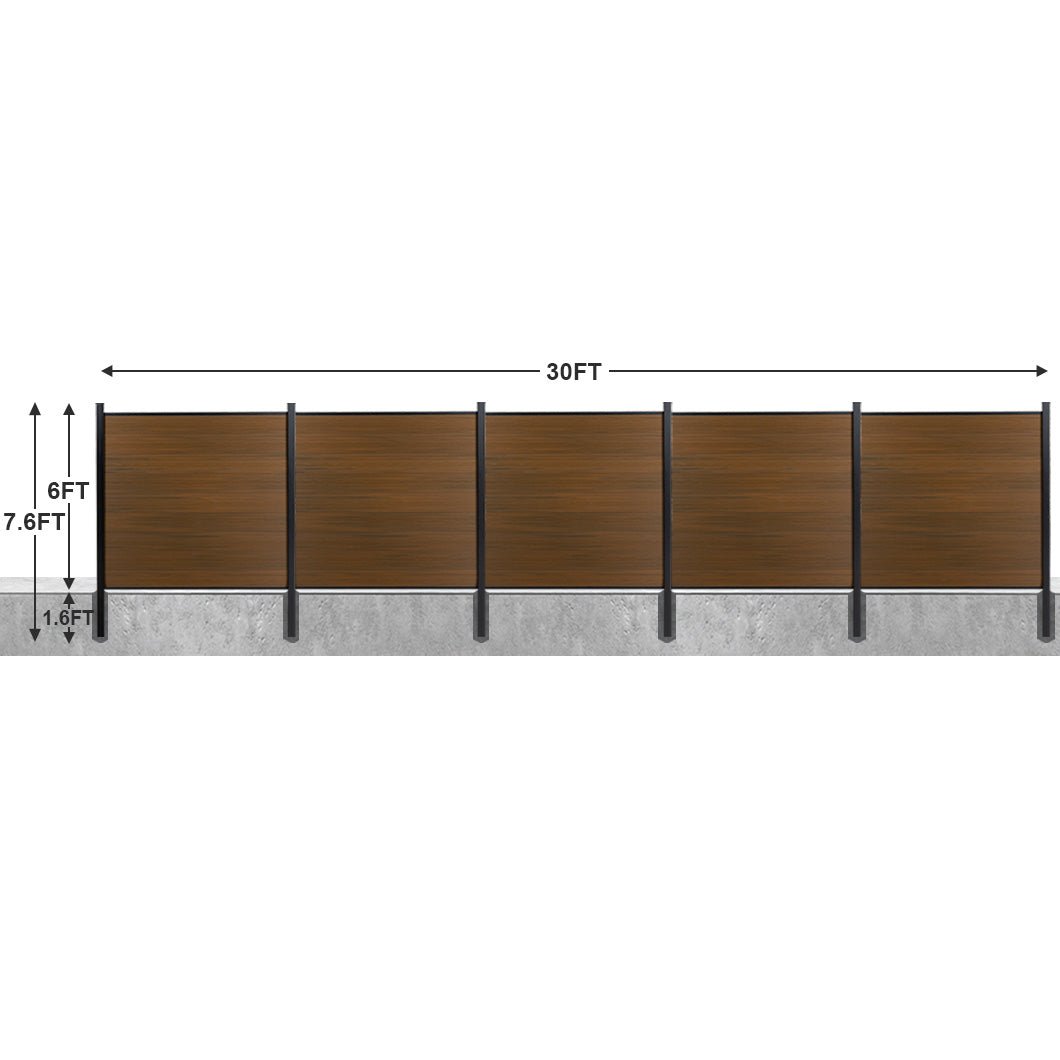 8ft x 6ft Wood grain panel fence, inground post, aluminum frame/posts - CourtyardMart