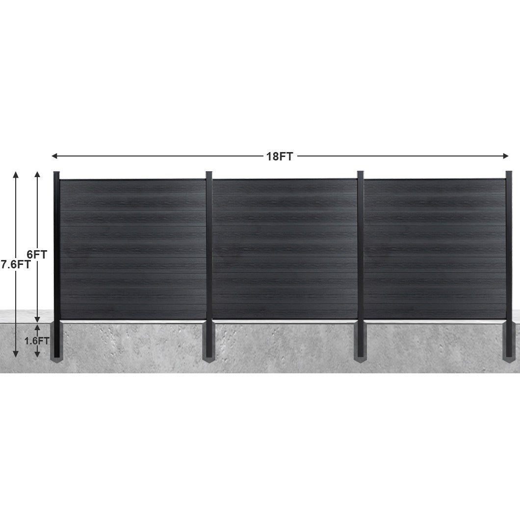 8ft x 6ft Wood grain panel fence, inground post, aluminum frame/posts - CourtyardMart