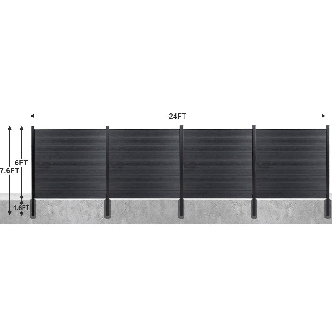 8ft x 6ft Wood grain panel fence, inground post, aluminum frame/posts - CourtyardMart