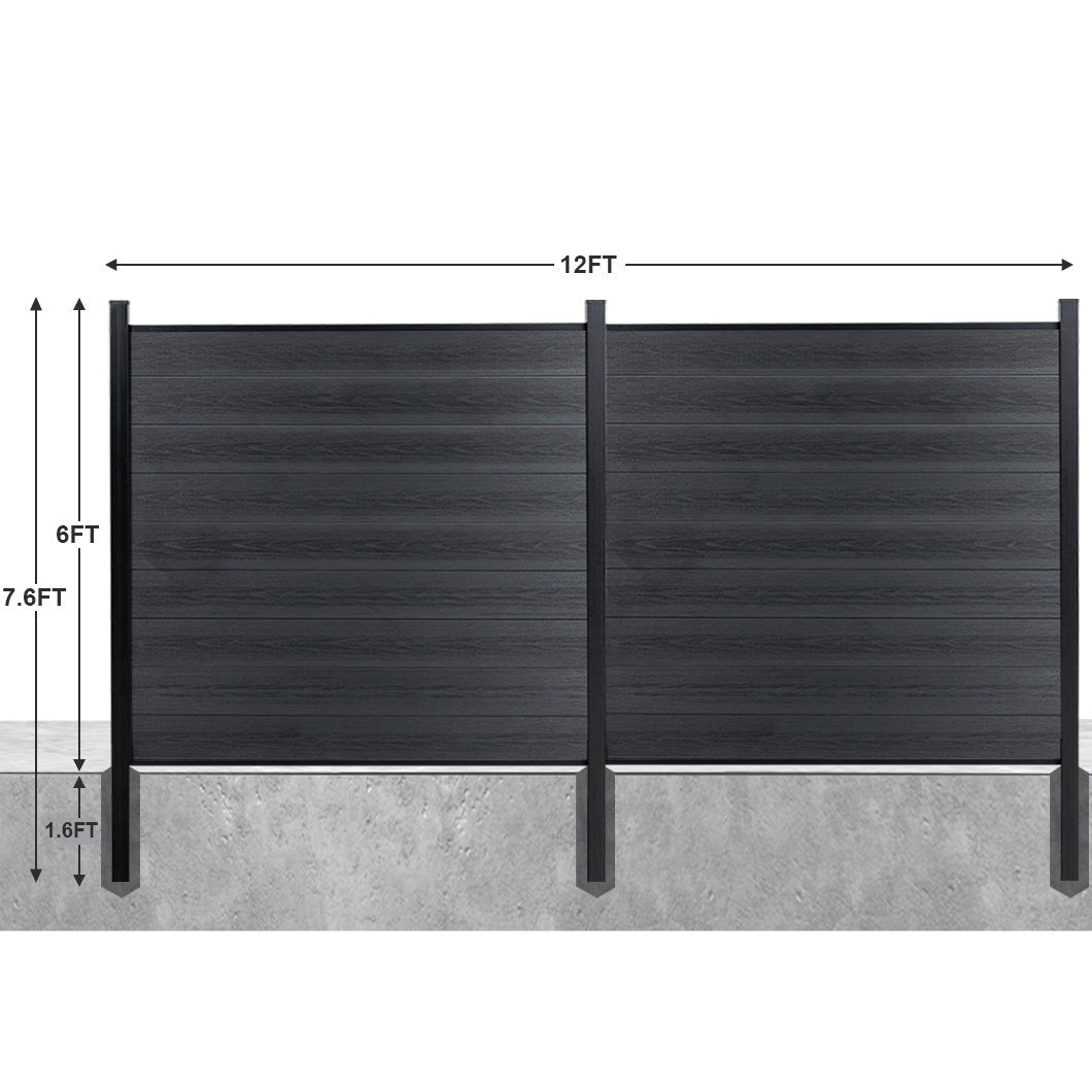 8ft x 6ft Wood grain panel fence, inground post, aluminum frame/posts - CourtyardMart