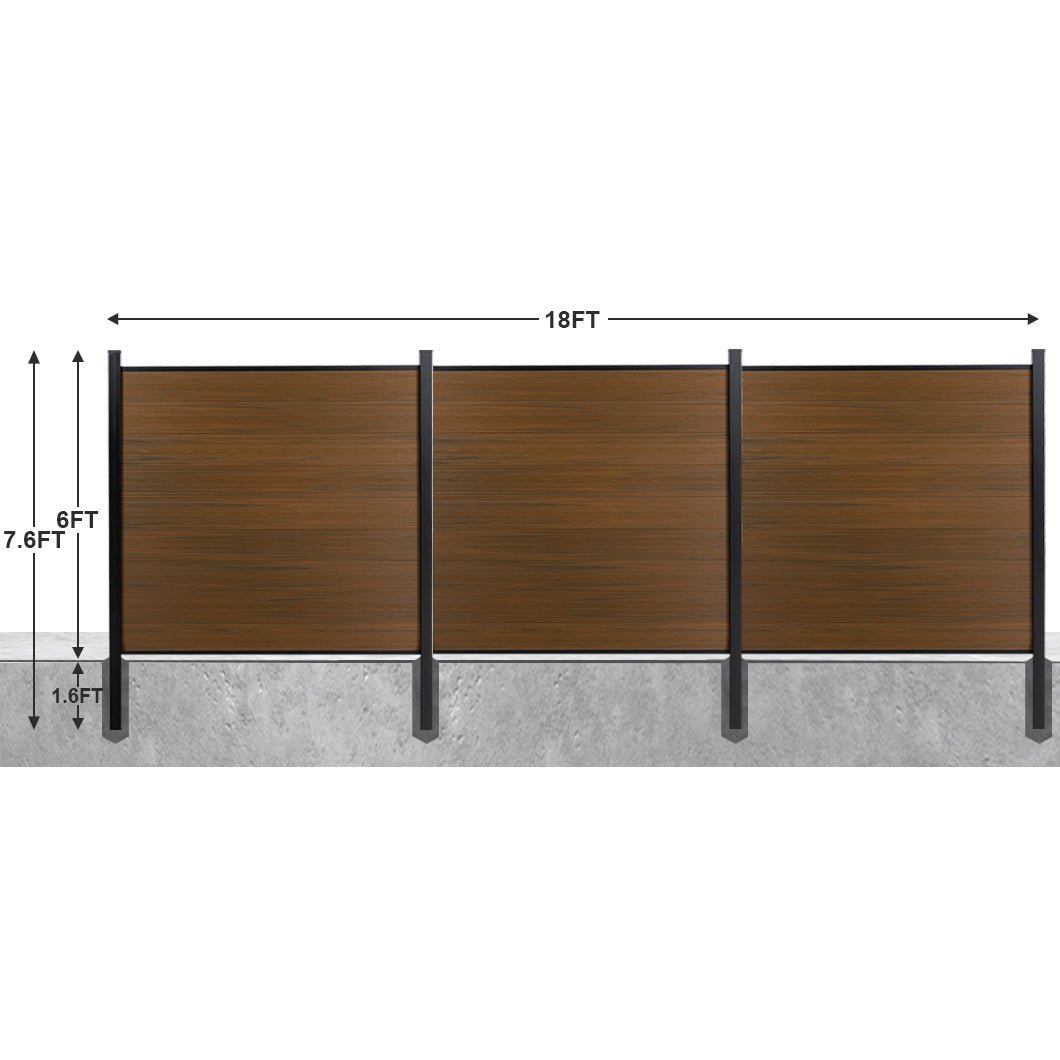 8ft x 6ft Wood grain panel fence, inground post, aluminum frame/posts - CourtyardMart