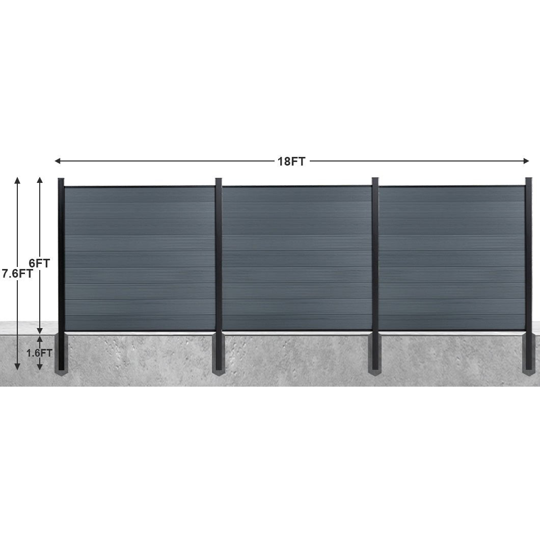 8ft x 6ft Wood grain panel fence, inground post, aluminum frame/posts - CourtyardMart