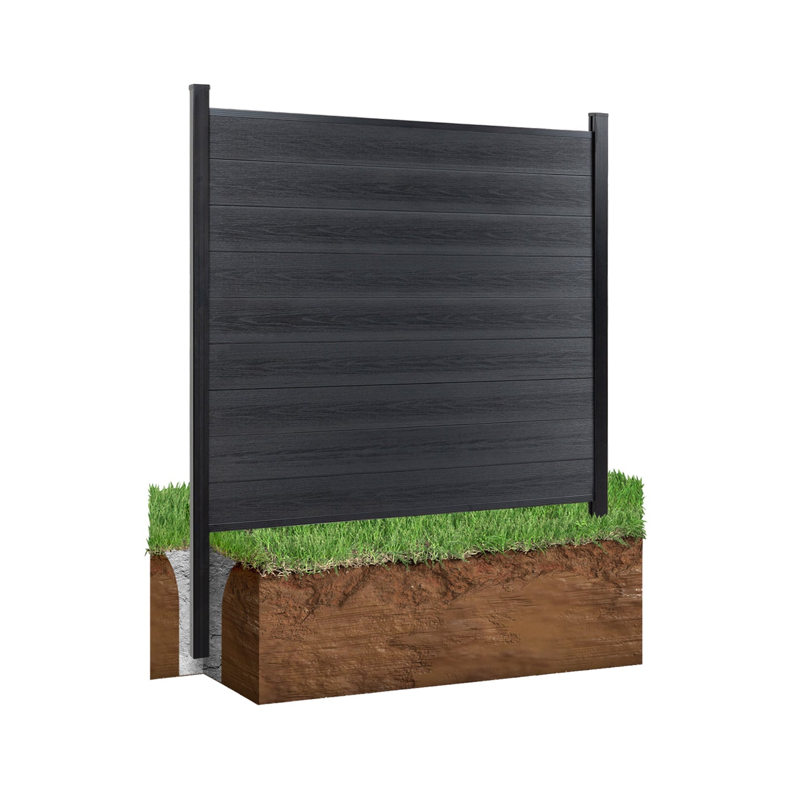 8ft x 6ft Wood grain panel fence, inground post, aluminum frame/posts - CourtyardMart