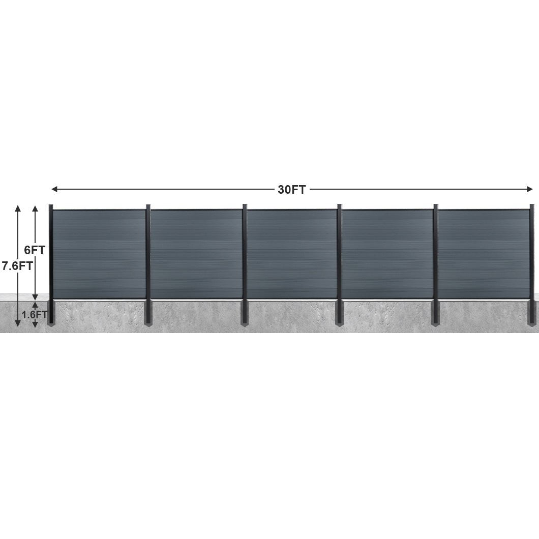 8ft x 6ft Wood grain panel fence, inground post, aluminum frame/posts - CourtyardMart