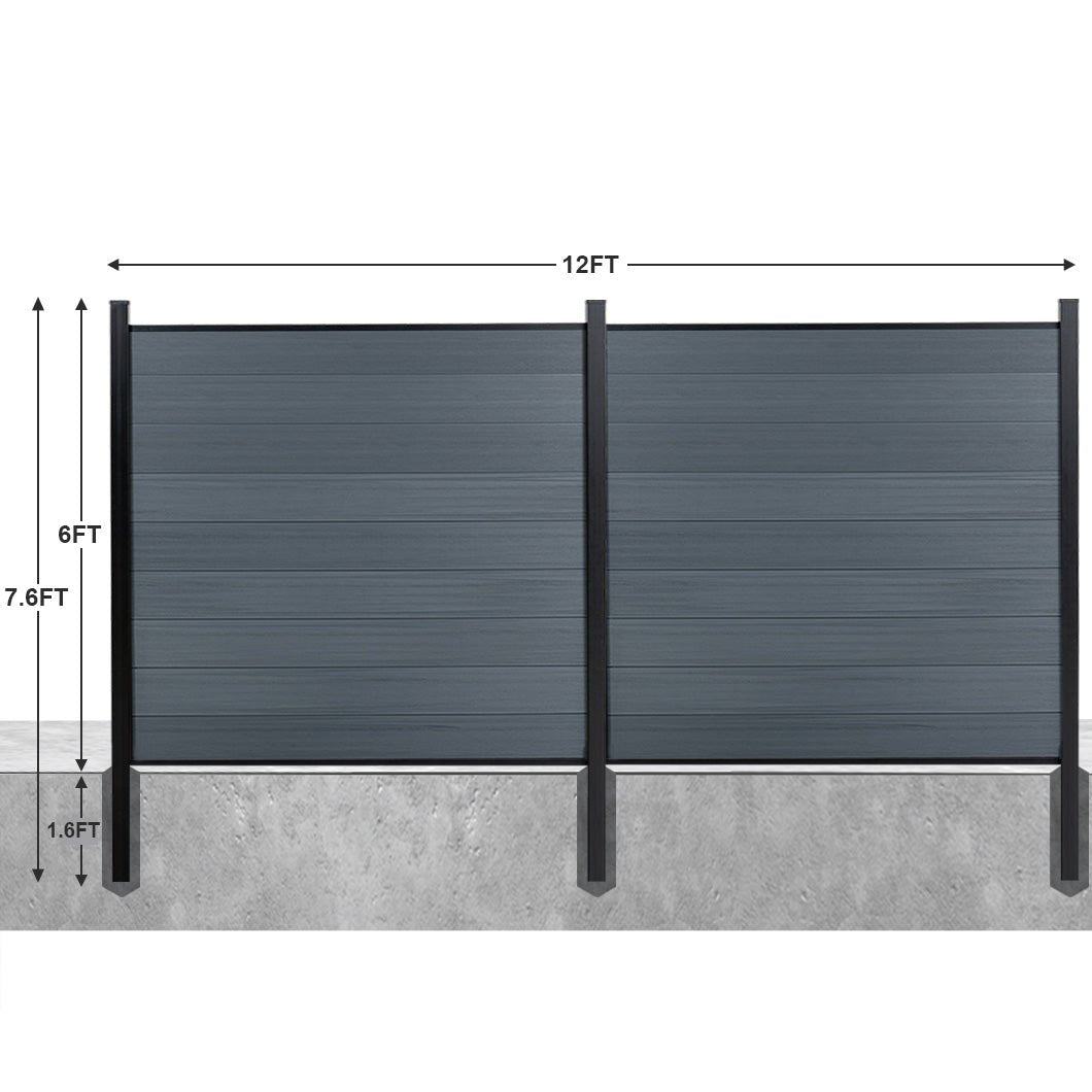 8ft x 6ft Wood grain panel fence, inground post, aluminum frame/posts - CourtyardMart