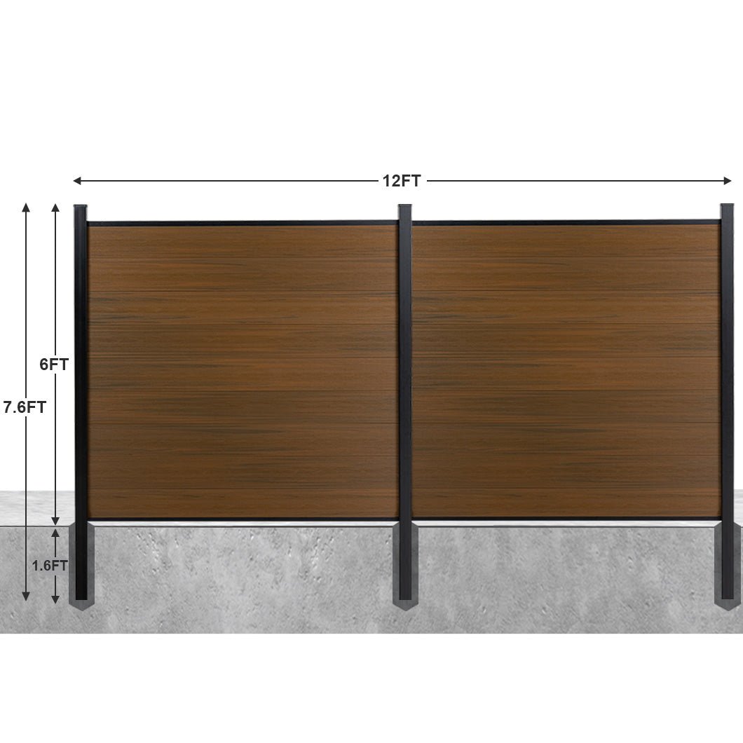 8ft x 6ft Wood grain panel fence, inground post, aluminum frame/posts - CourtyardMart