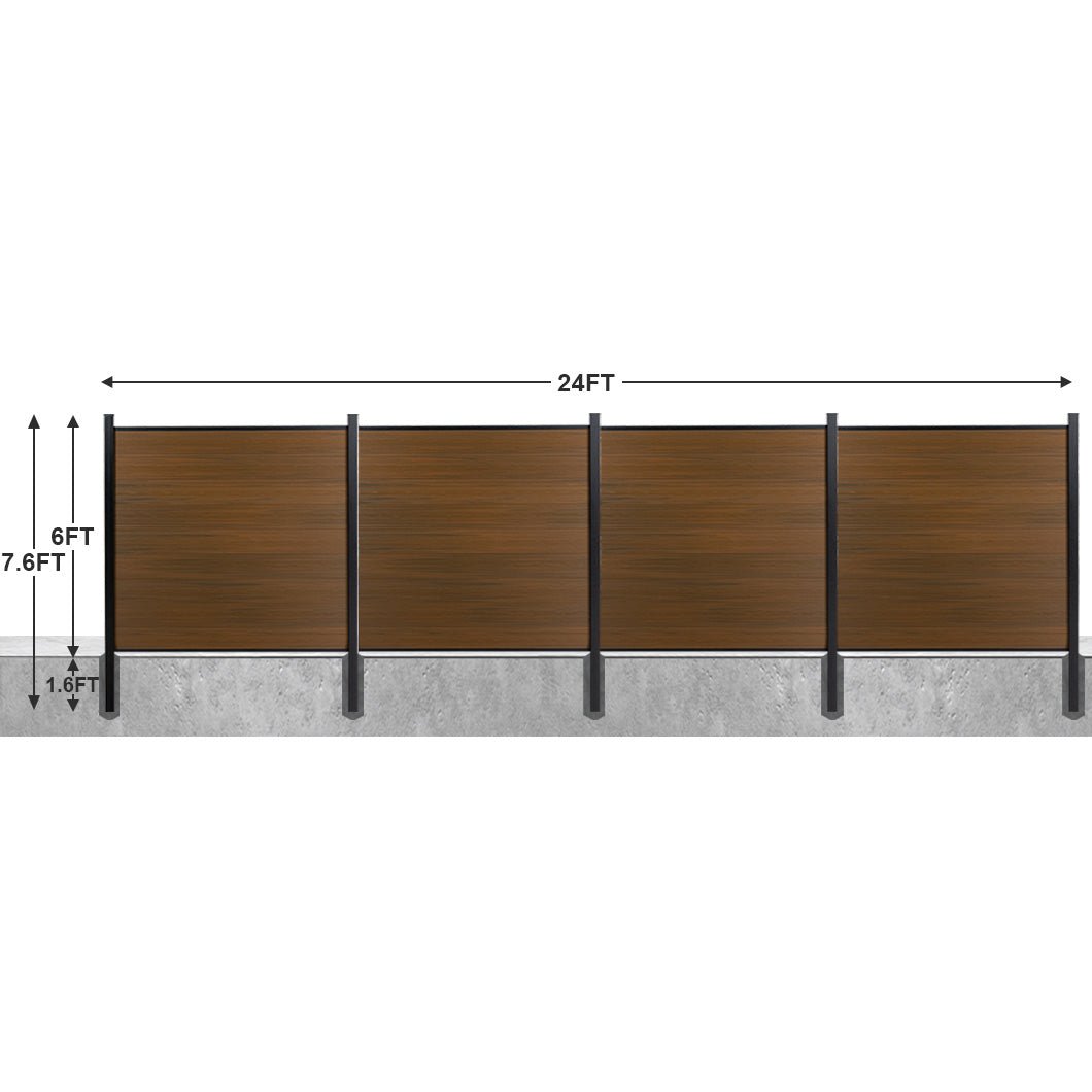 8ft x 6ft Wood grain panel fence, inground post, aluminum frame/posts - CourtyardMart