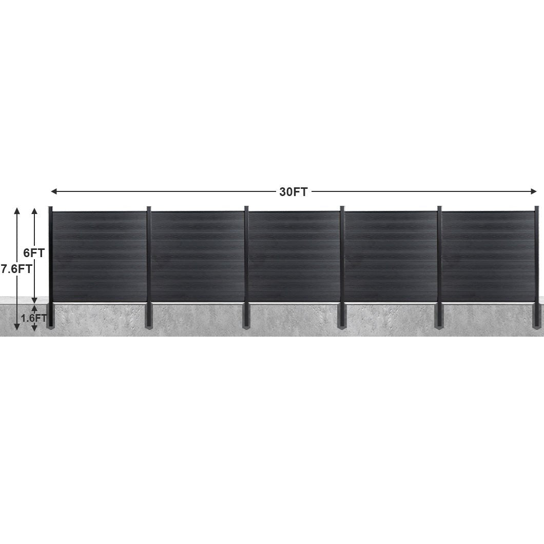 8ft x 6ft Wood grain panel fence, inground post, aluminum frame/posts - CourtyardMart