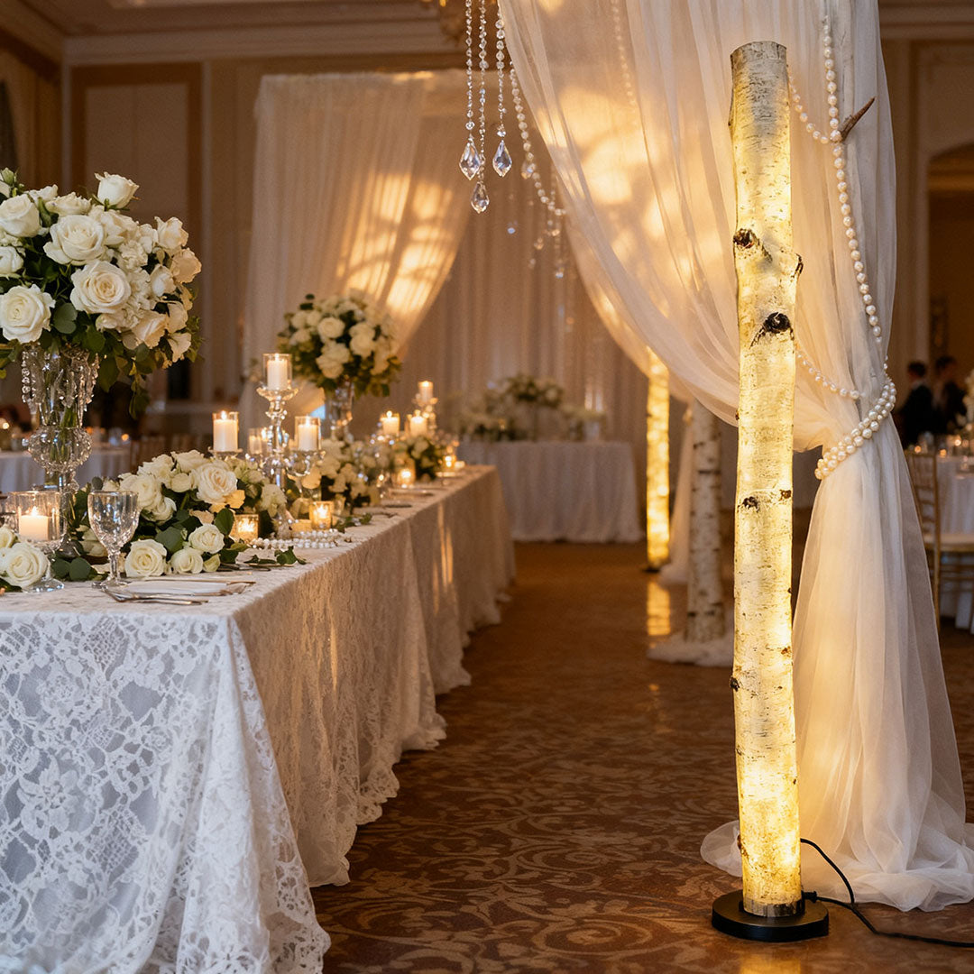 white birch light tree for Christmas and wedding
