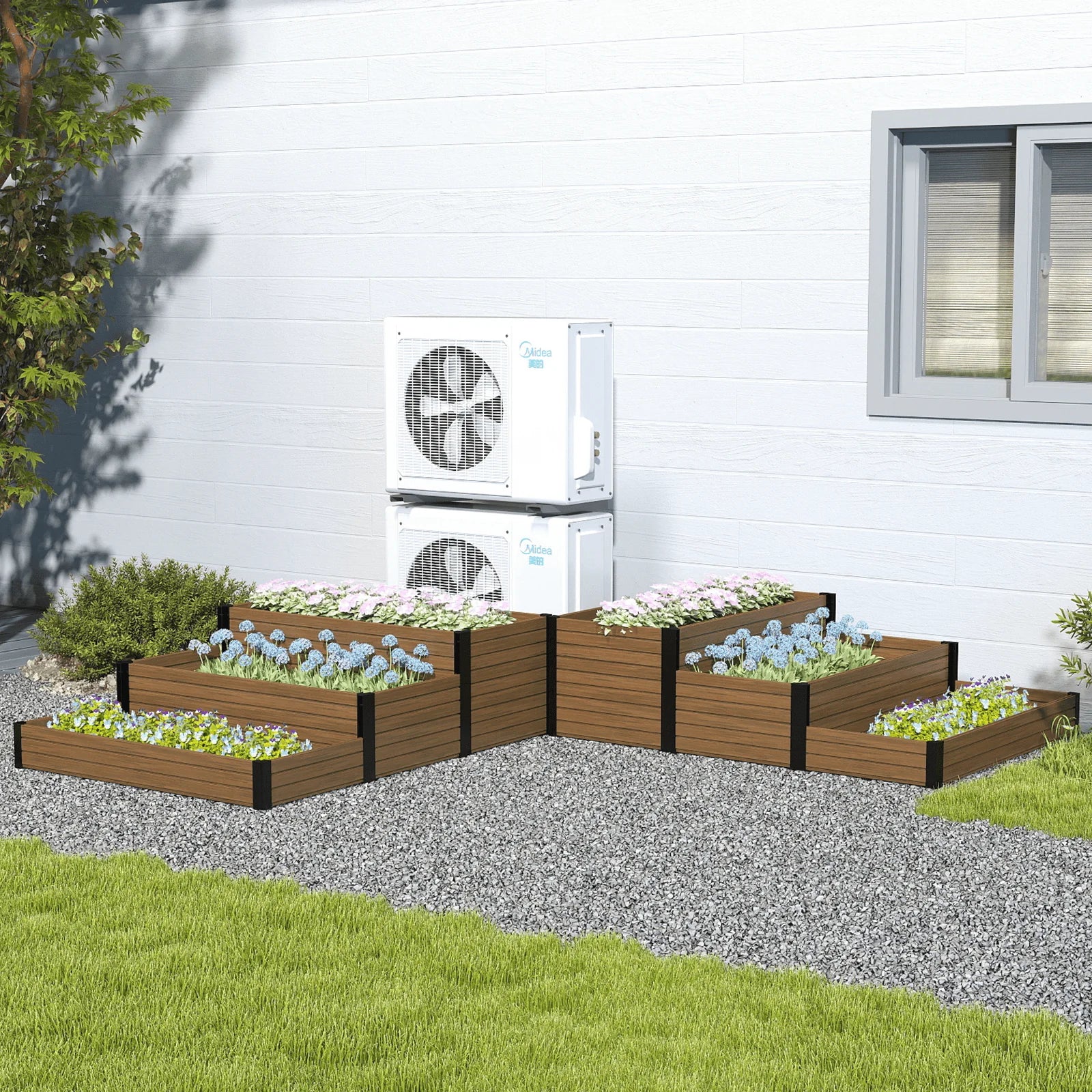 Courtyardmart 47.2in x 21.7in Tiered Outdoor Garden Box Raised Planter Bed Above Ground Garden Bed for Flowers Vegetables Backyard Patio Balcony or Garden