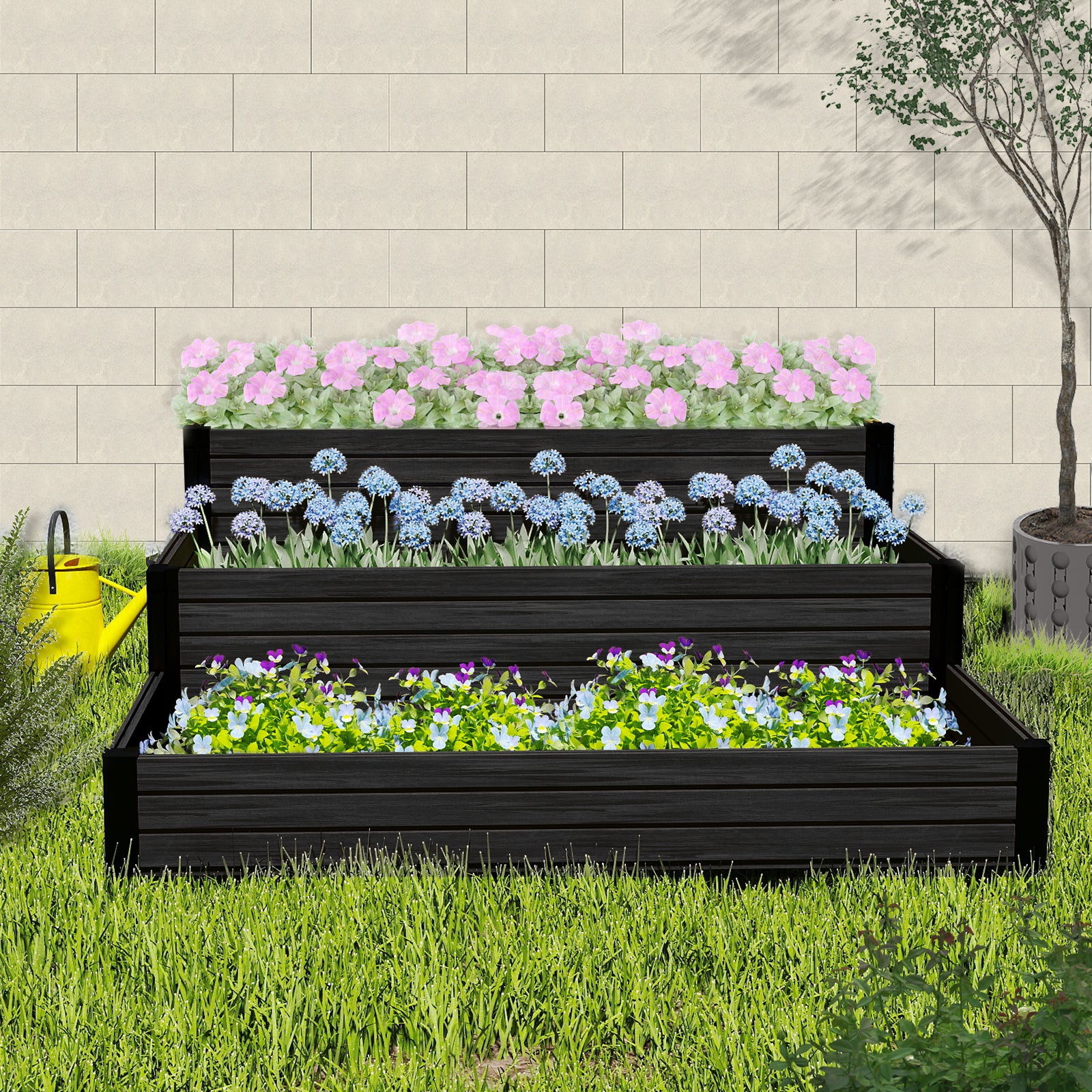 Courtyardmart 47.2in x 21.7in Tiered Outdoor Garden Box Raised Planter Bed Above Ground Garden Bed for Flowers Vegetables Backyard Patio Balcony or Garden