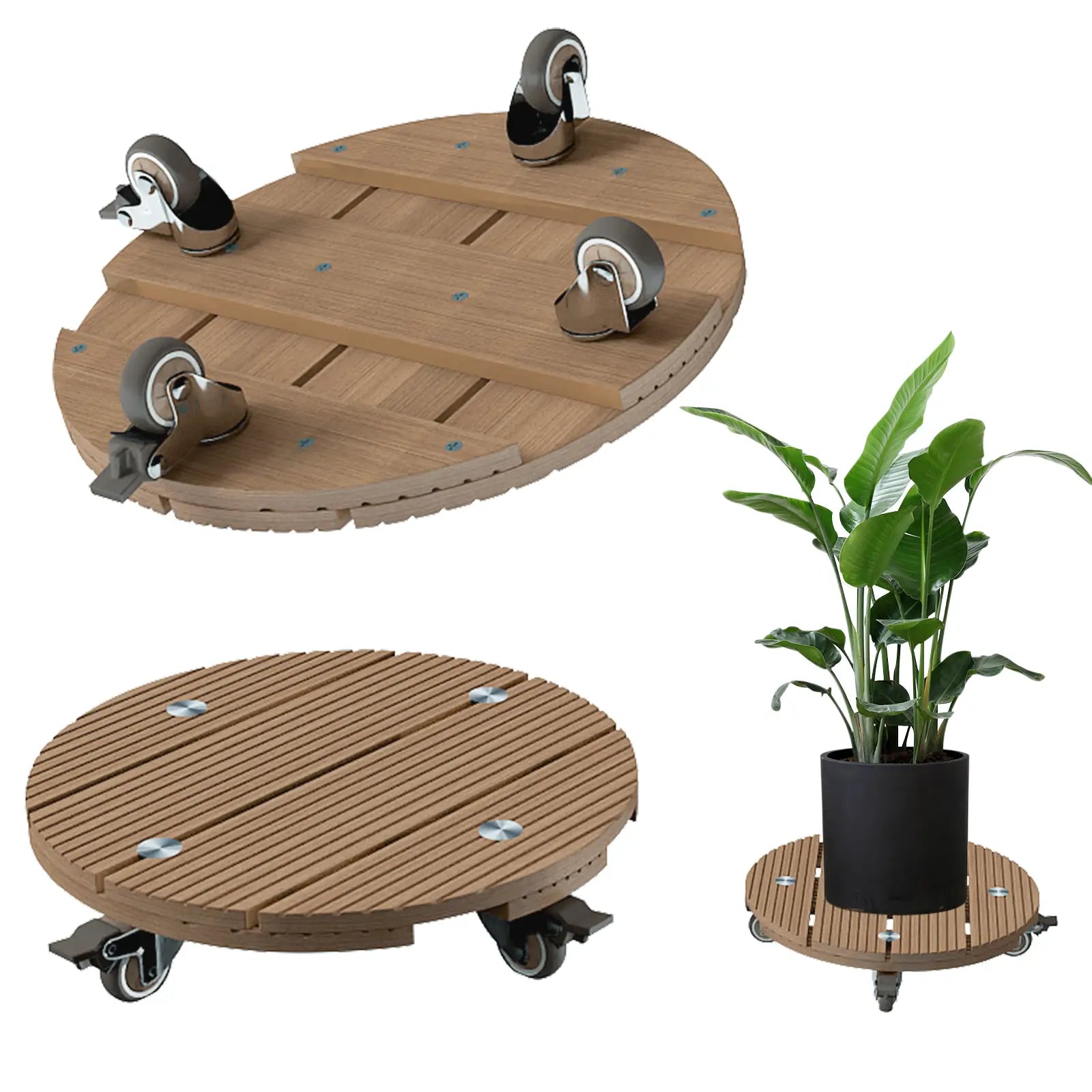 Courtyardmart 13.8in Round Wooden Plant Stand for Indoor Corner Living Room Balcony Patio Garden, 150lbs Capacity Display Base for Home Plant Decor