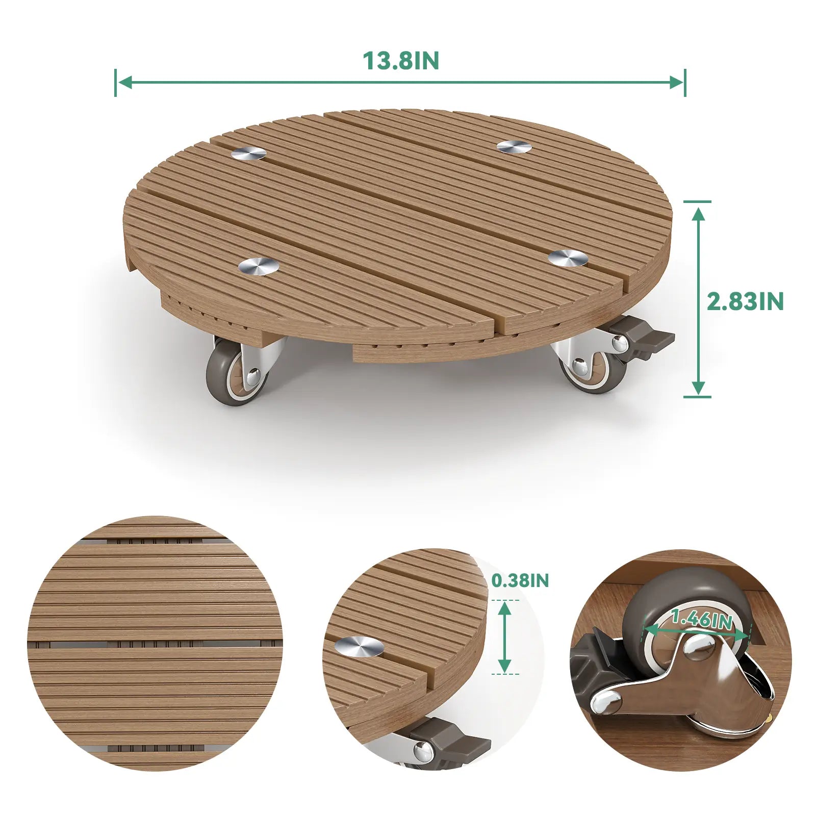 Courtyardmart 13.8in Round Wooden Plant Stand for Indoor Corner Living Room Balcony Patio Garden, 150lbs Capacity Display Base for Home Plant Decor
