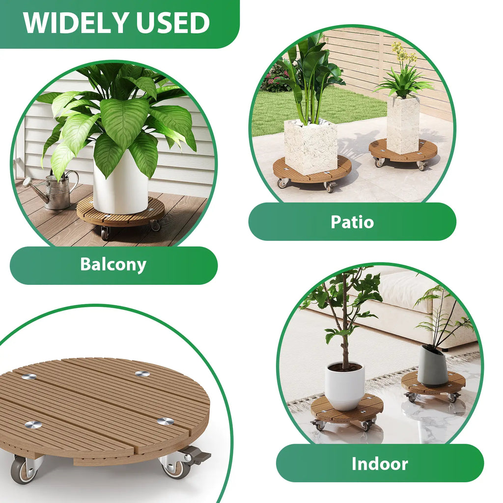 Courtyardmart 13.8in Round Wooden Plant Stand for Indoor Corner Living Room Balcony Patio Garden, 150lbs Capacity Display Base for Home Plant Decor