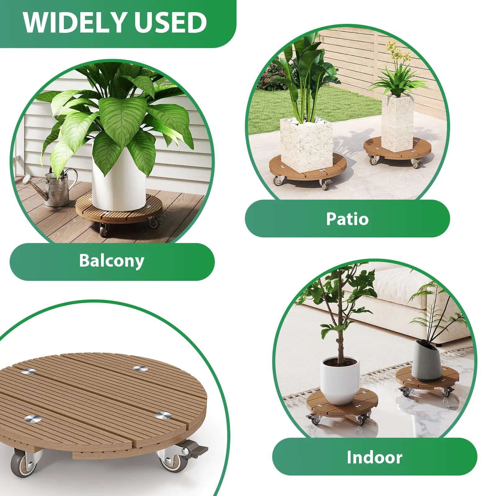 Courtyardmart 13.8in Round Wooden Plant Stand for Indoor Corner Living Room Balcony Patio Garden, 150lbs Capacity Display Base for Home Plant Decor