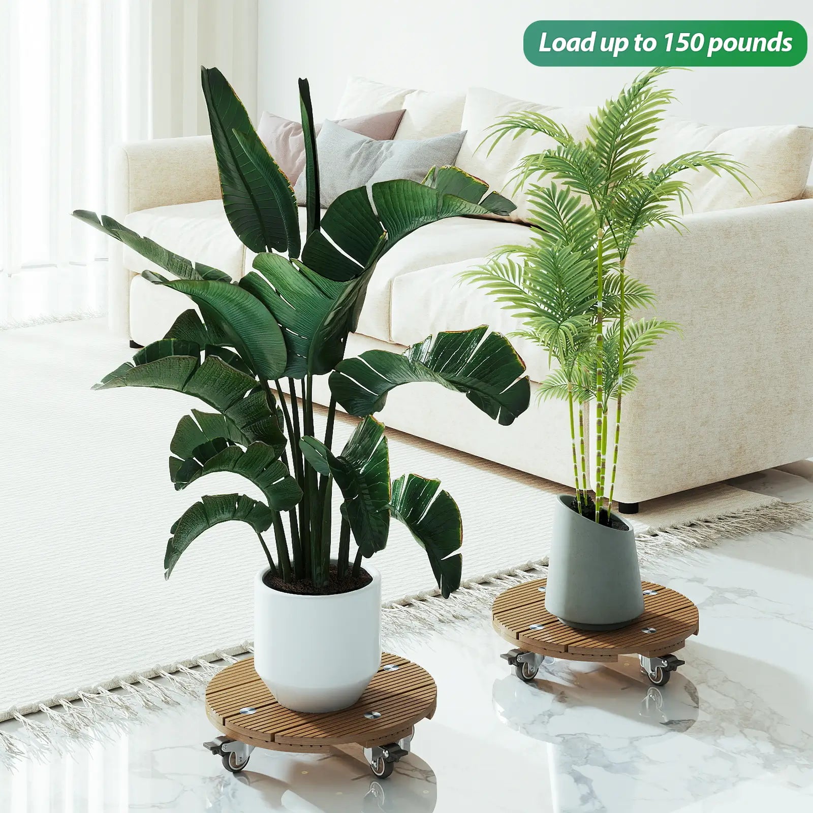 Courtyardmart 13.8in Round Wooden Plant Stand for Indoor Corner Living Room Balcony Patio Garden, 150lbs Capacity Display Base for Home Plant Decor