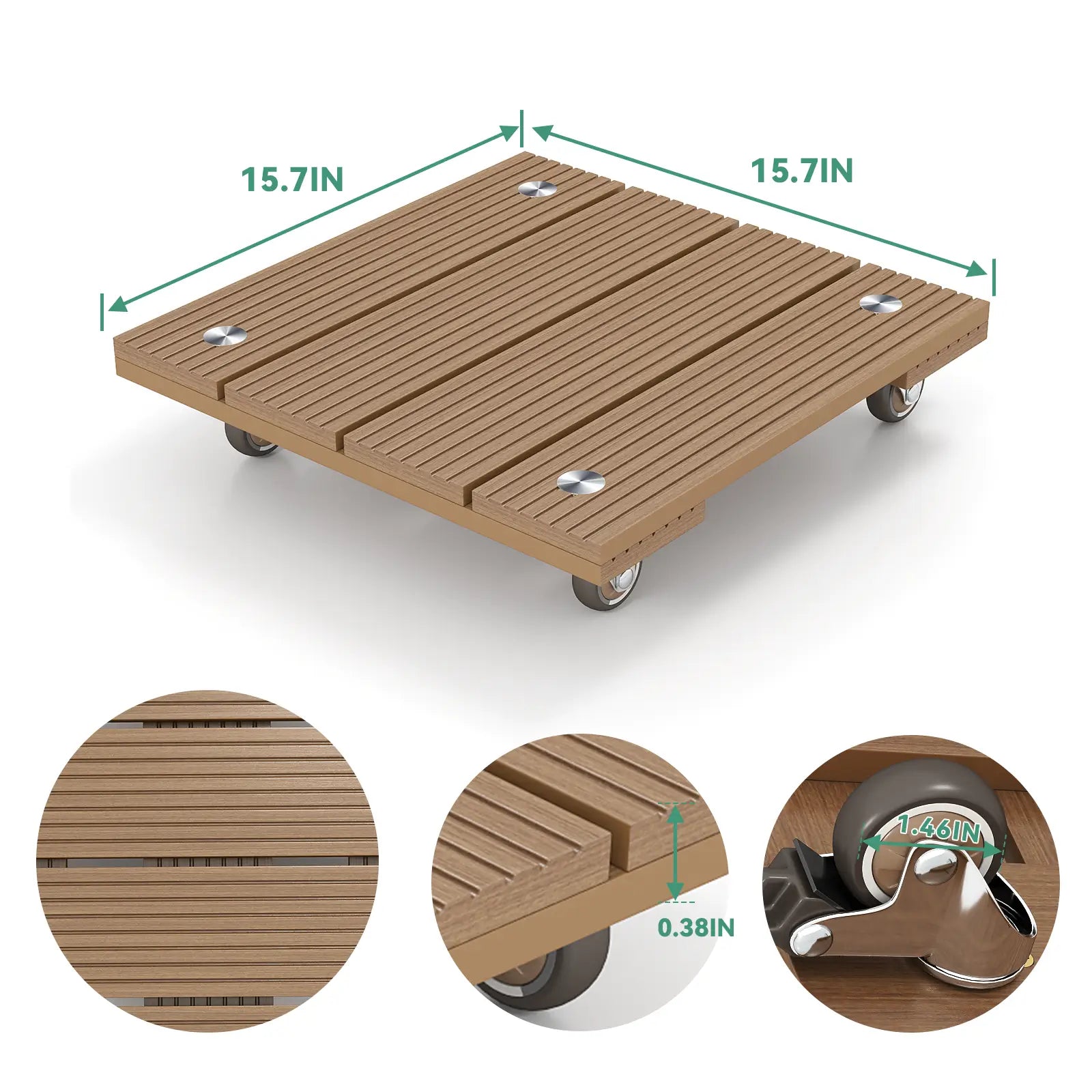 Courtyardmart 15.7in x 15.7in Square Plant Stand with Wheels for Indoor Corner Living Room Balcony Garden Patio Plant Display Base Holder Rack